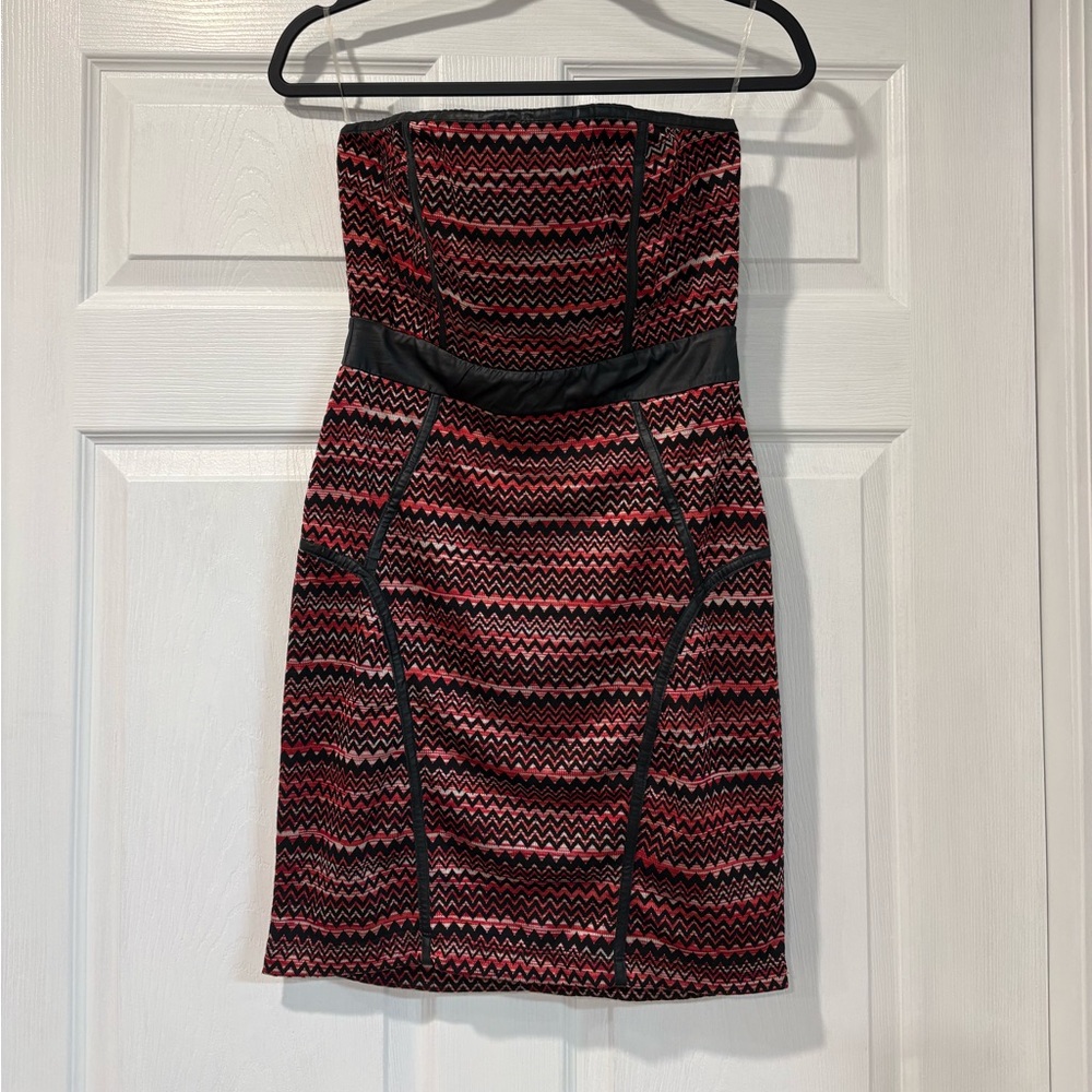 Body Central Strapless Zigzag Dress in Red and Black